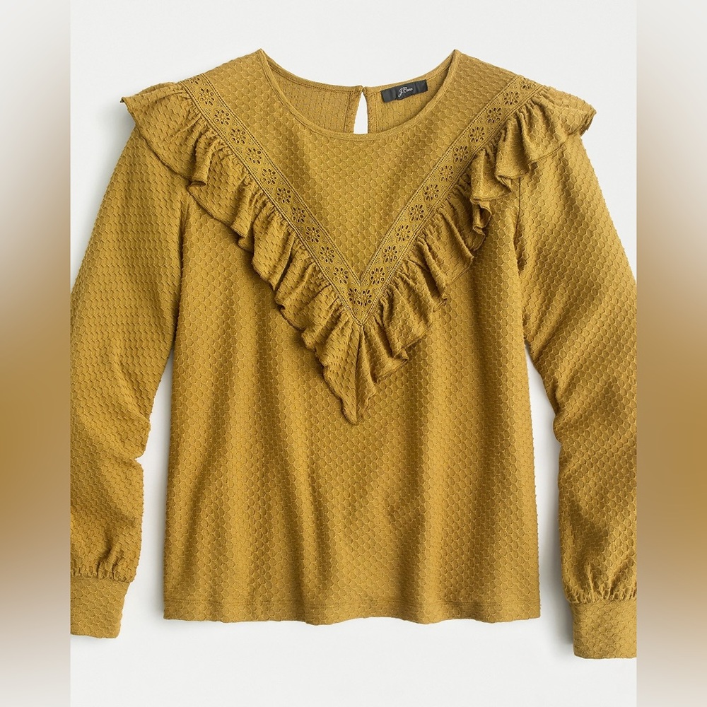J. Crew Ruffle-trim honeycomb-knit cotton top, Medium